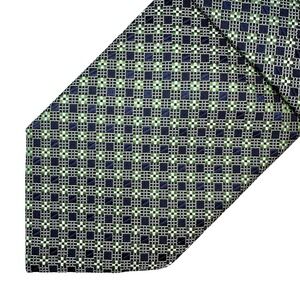 EQUESTRIAN FIRENZE Men's Geometric‎ Square Pattern Silk Tie • navy blue, green